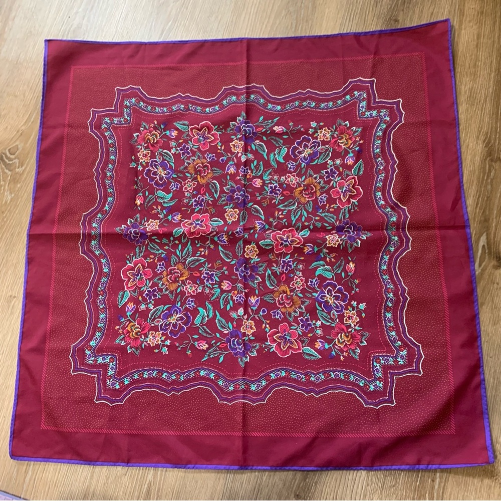 Vintage Floral Red and Purple Scarf Made in Japan Boho Festival Hair Neck Tie